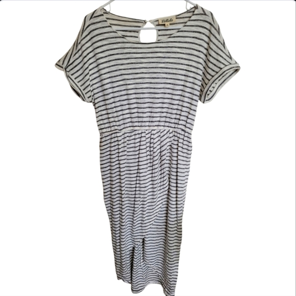 Listicle Black White High Low Striped Pocket Short Sleeve Dress Size Large - Picture 1 of 12